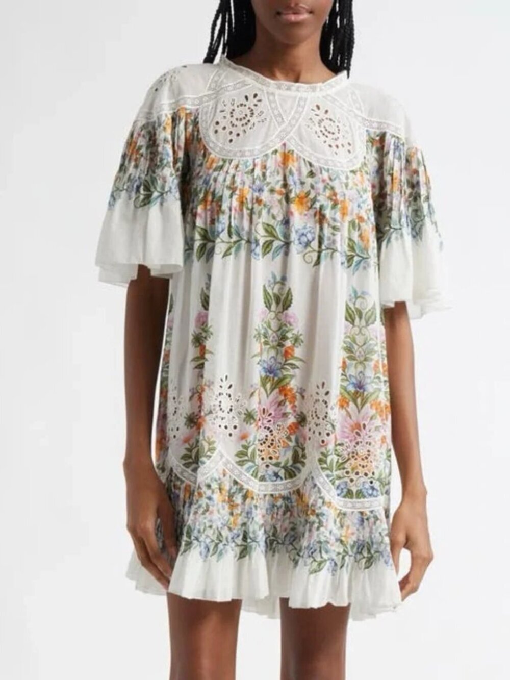 FARM Rio Sweet Bloom Cotton Eyelet Shift Dress. Sz: M